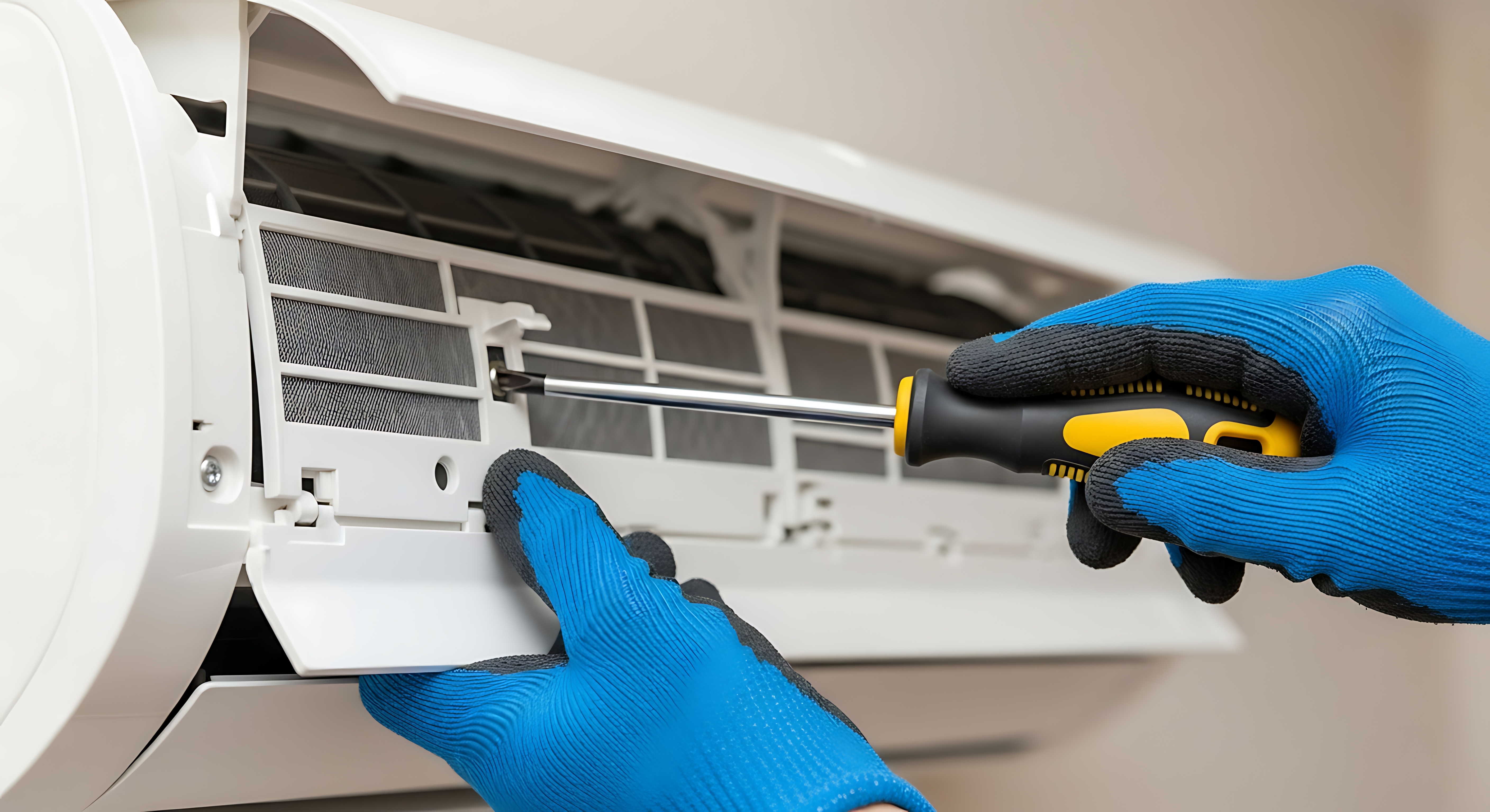 Technician repairing an air conditioning unit